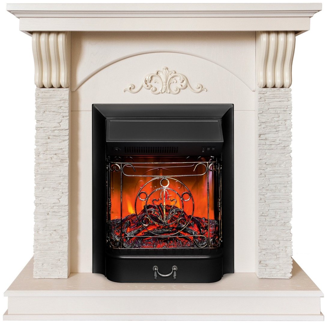 Электрокамин Real Flame напольный Corfino WT с очагом Majestic Lux Black