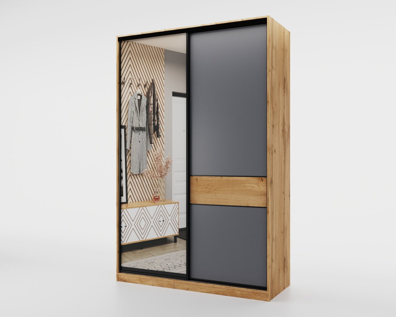 Шкаф-купе DOMA Slim, 150x230х60 см, коричневый, серый купить,NaN