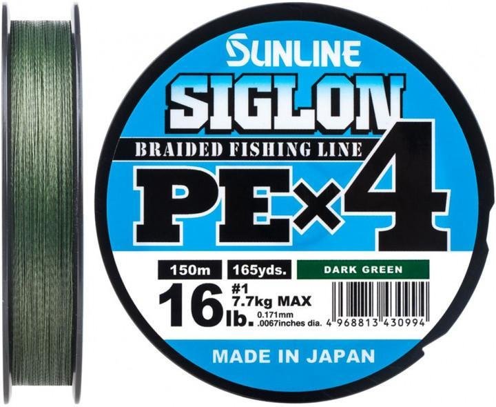 Рыболовная леска Sunline Siglon PEx4 0,171 мм 150 м темно-зеленая