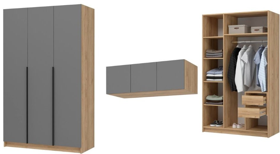Шкаф антресольный DOMA Распашной шкаф антресольный-3Д-120, 120x240х55 см, серый, коричневый купить,NaN