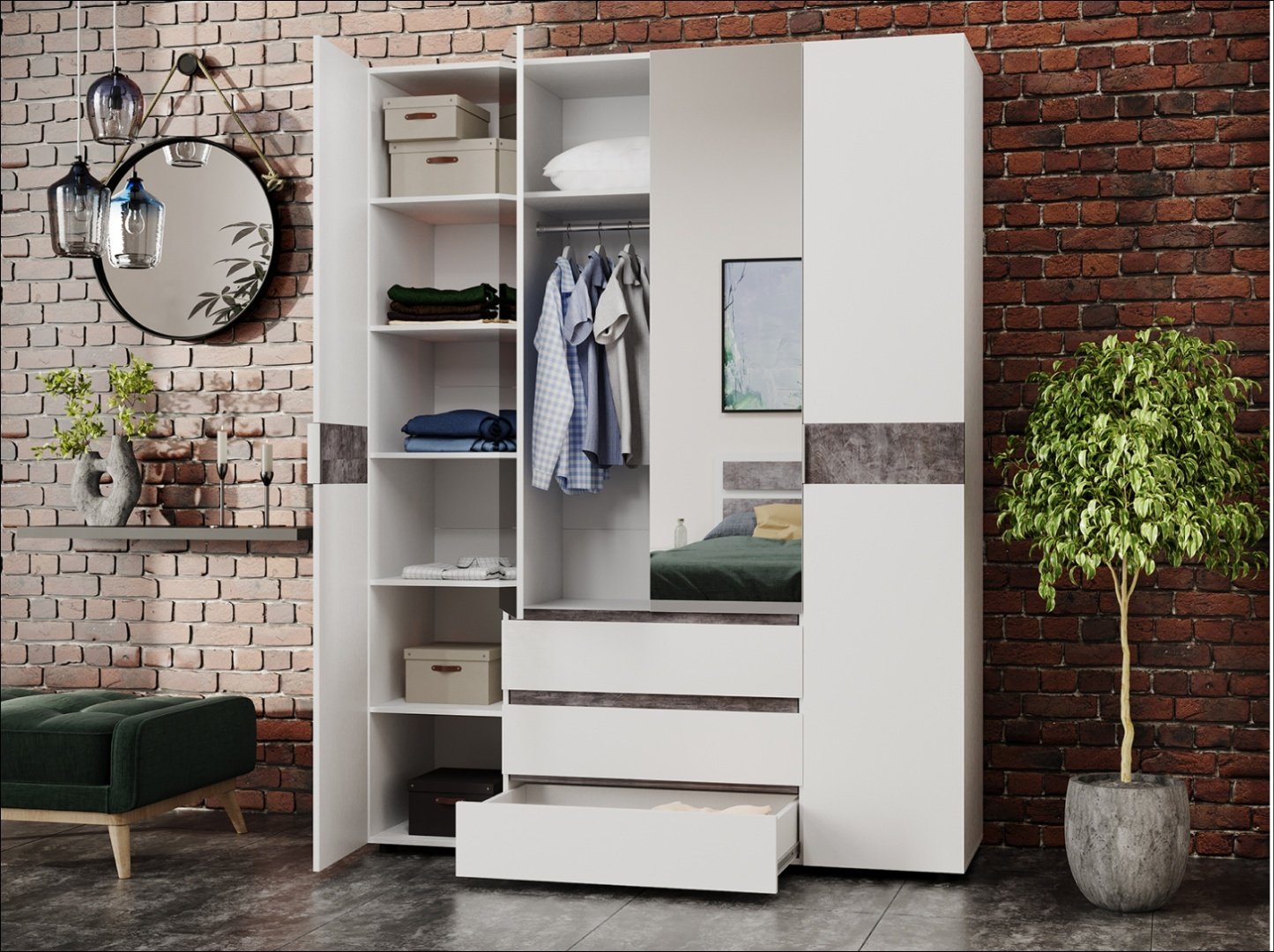 Распашной шкаф DOMA Lotos 4D 94151, 160x210.8х51 см, белый, серый купить,NaN