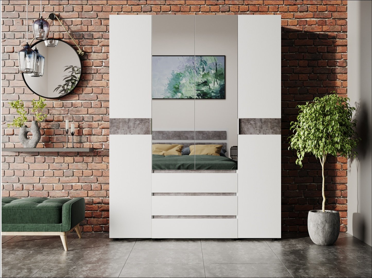 Распашной шкаф DOMA Lotos 4D 94151, 160x210.8х51 см, белый, серый купить,NaN