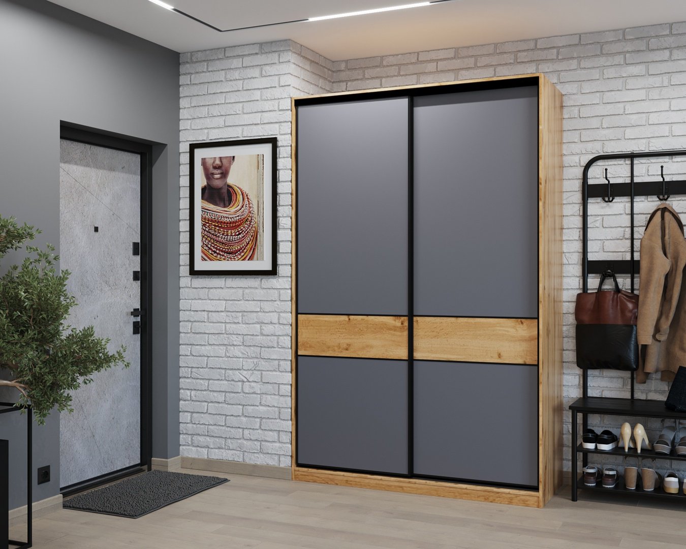 Шкаф-купе DOMA СТМ Slim, 150x230х60 см, коричневый, асфальт купить,NaN