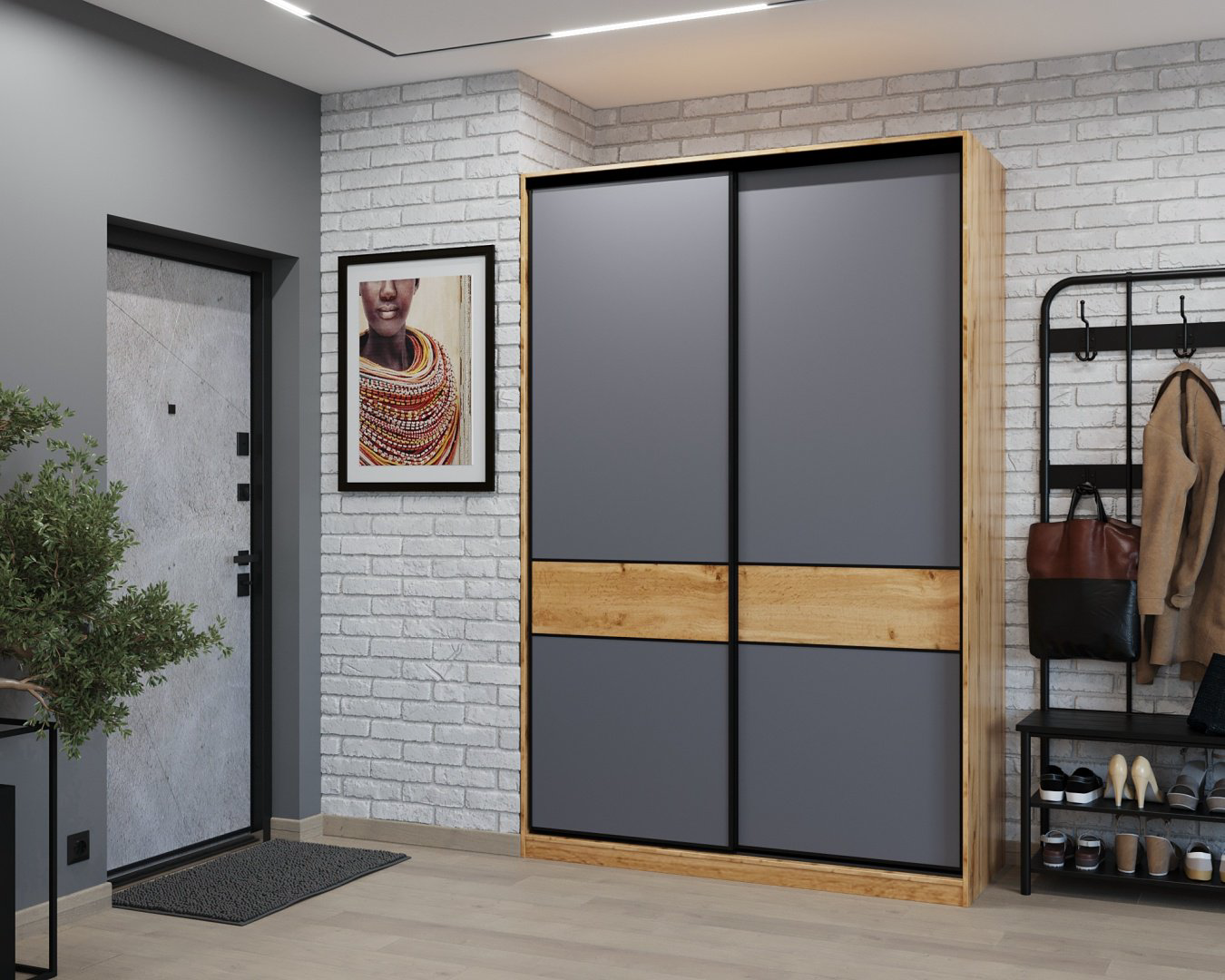 Шкаф-купе DOMA СТМ Slim, 150x230х60 см, коричневый, асфальт купить,NaN