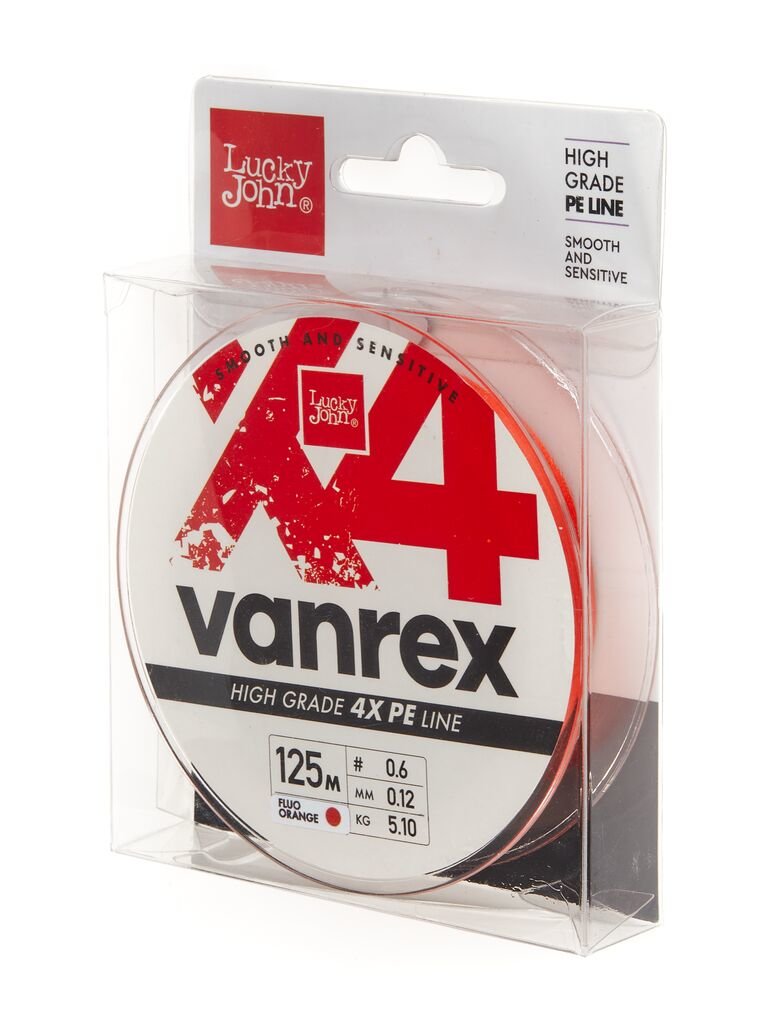 Рыболовная леска Lucky John Vanrex х4 Braid Fluo 0,140 мм 125 м оранжевая