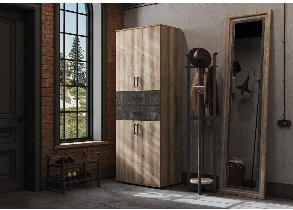 Распашной шкаф DOMA Распашной шкаф SOLO-LOFT 3 84651, 80x220х50 см, светло-коричневый, серый купить,NaN