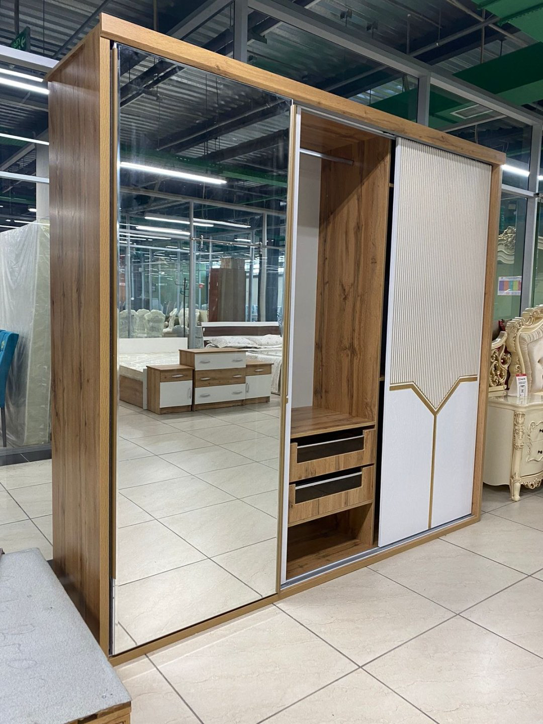 Шкаф-купе DOMA SF-240, 240x223х60 см, коричневый, белый купить,NaN
