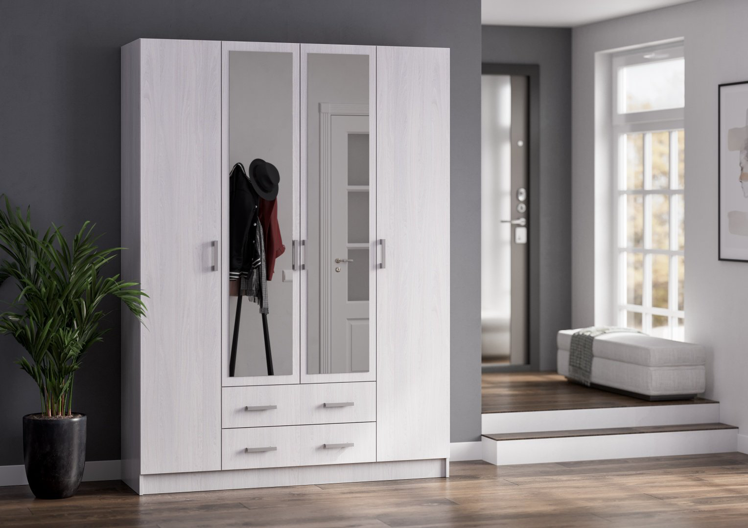 Распашной шкаф Ереке Мебель Kvadro HM T, 160x220х50 см, белый купить,NaN