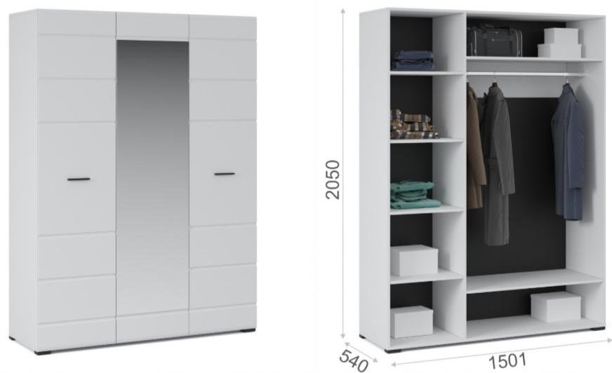 Распашной шкаф DOMA YORKS 3D, 150.1x205х54 см, белый купить,NaN