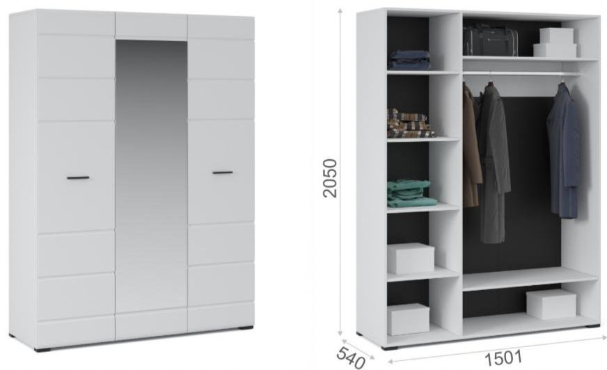 Распашной шкаф DOMA YORKS 3D, 150.1x205х54 см, белый купить,NaN