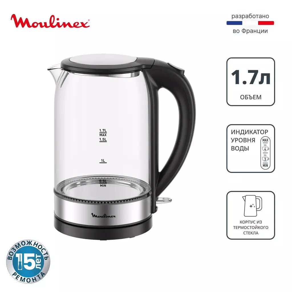 Электрочайник Moulinex BY 3S0DF0 Silver Black