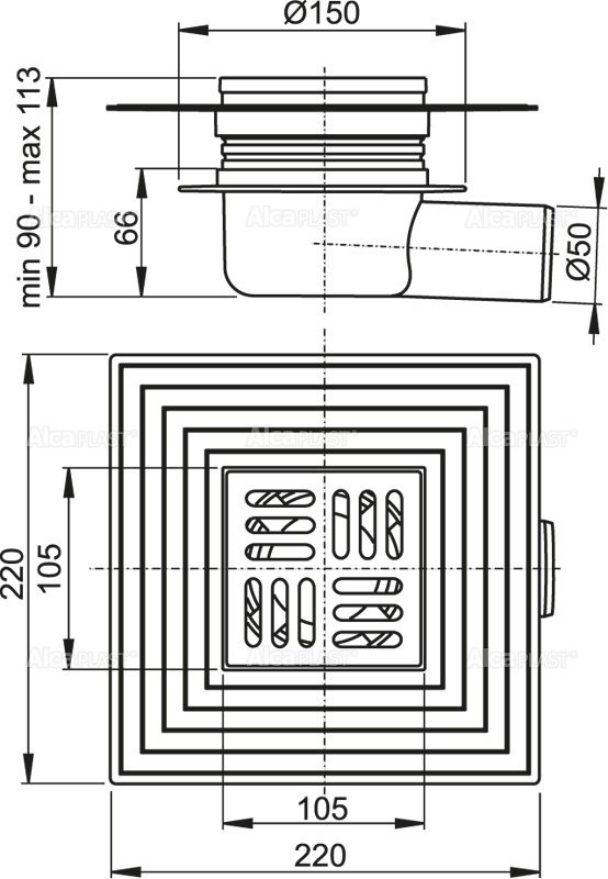Alcaplast сифон APV26C (220х220 см)