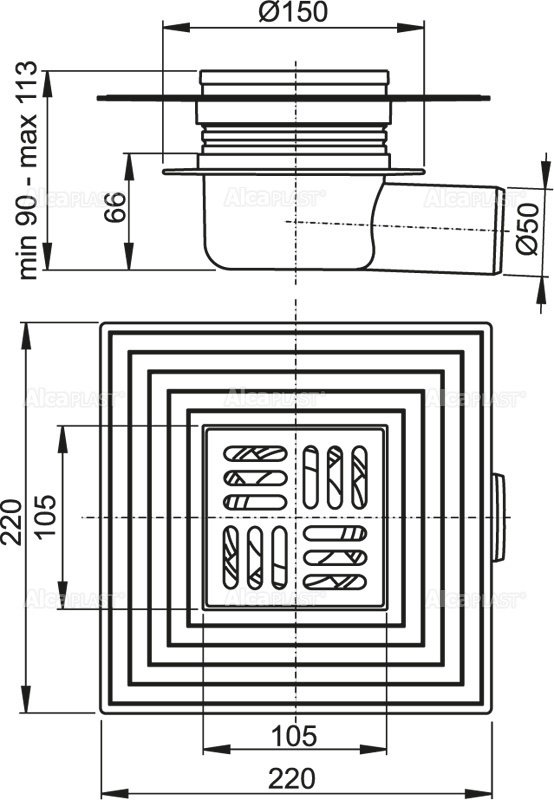 Alcaplast сифон APV26C (220х220 см) купить,42042