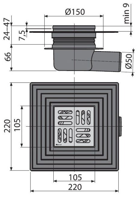 Alcaplast сифон APV26C (220х220 см)