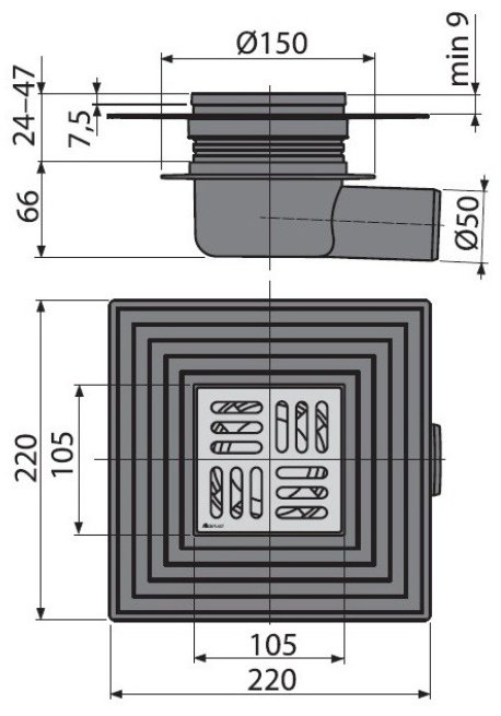 Alcaplast сифон APV26C (220х220 см) купить,42042