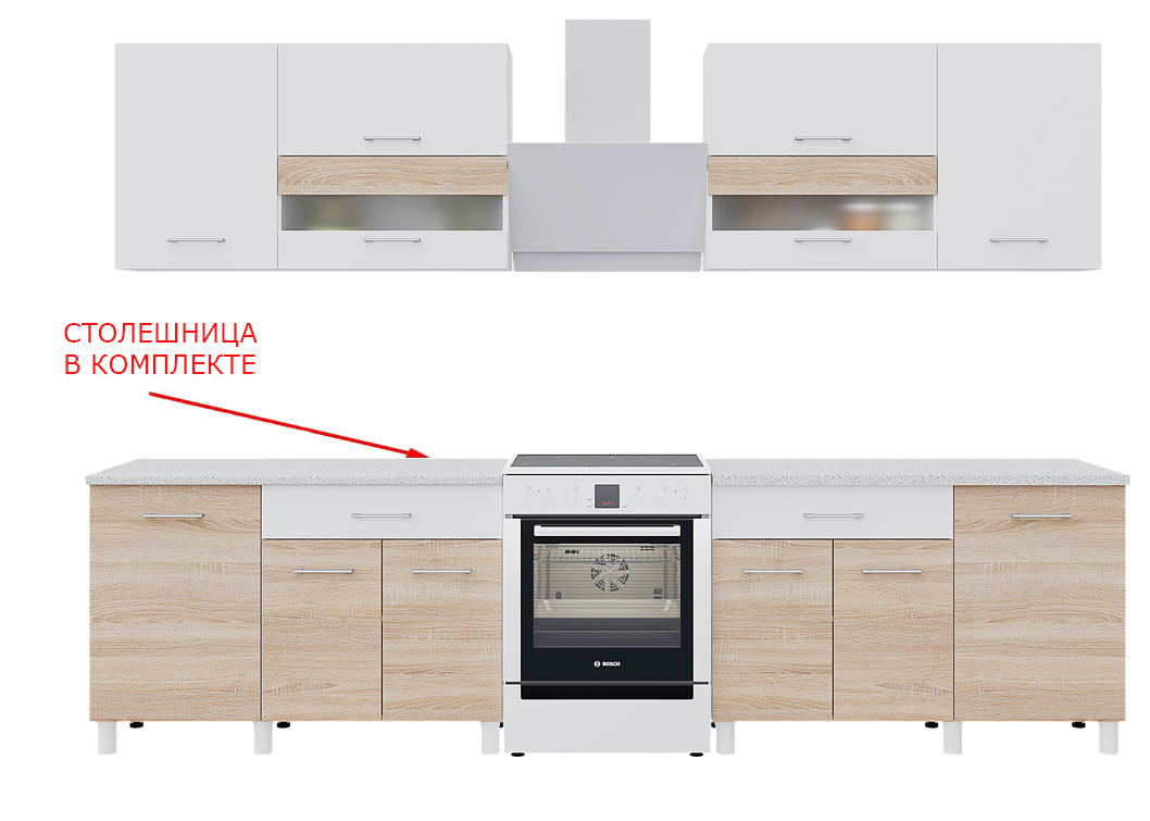 Кухонный комплект Горизонт Тренд сонома/белый 2,4м купить,NaN