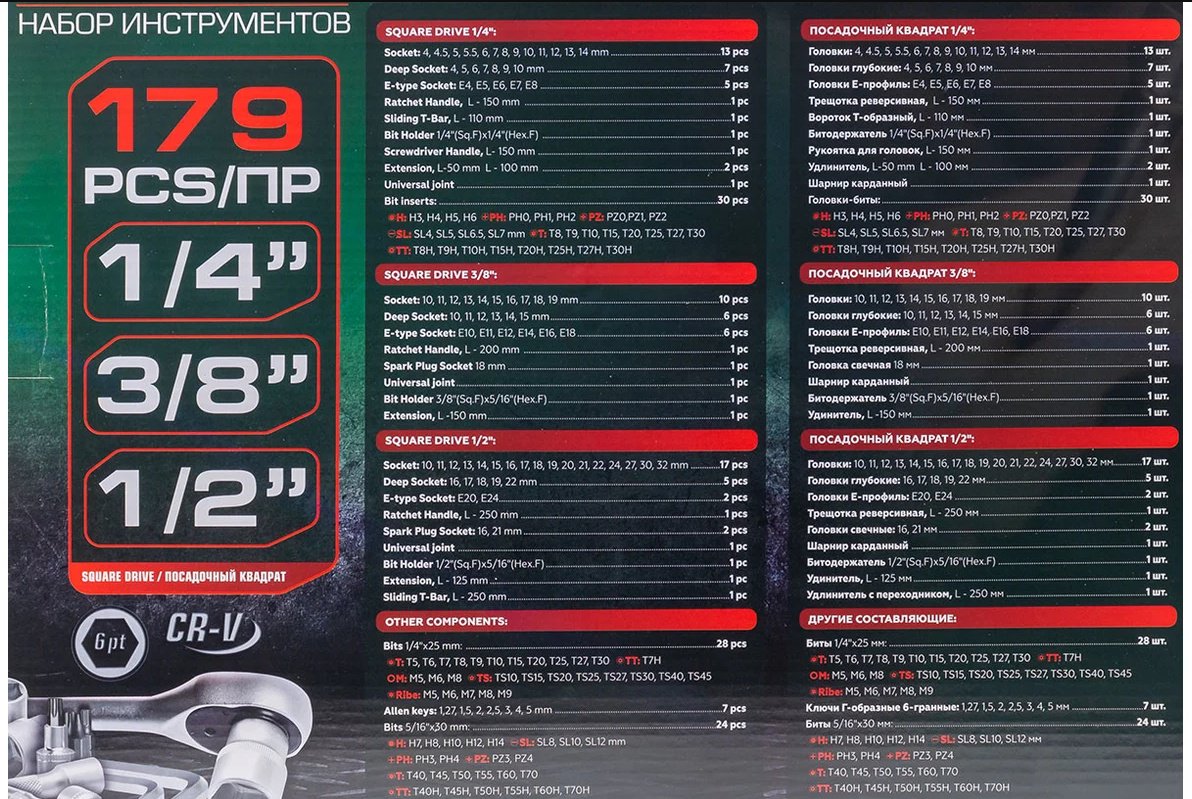 Набор инструментов универсальный 179 в 1 ROCKFORCE RF-41793-5 купить,NaN