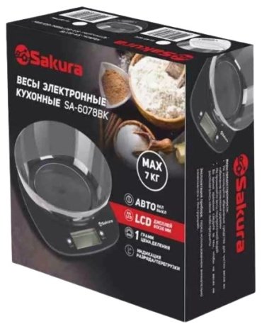 Кухонные весы Сакура SA-6078BK черный, прозрачный купить,0