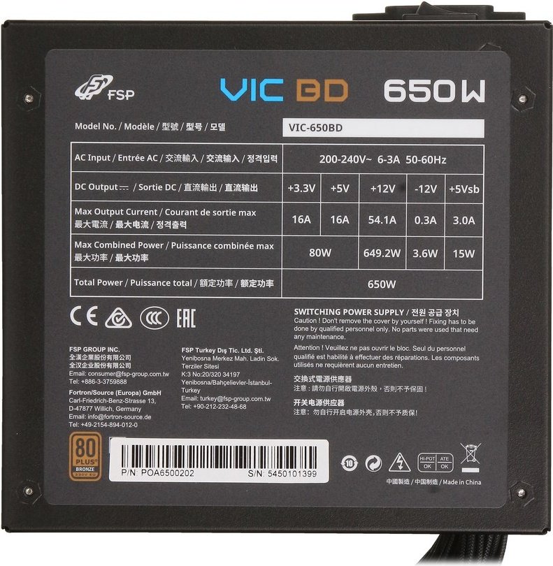 Блок питания FSP Group FSP VIC-650BD (POA6500202) 650 Вт купить,NaN