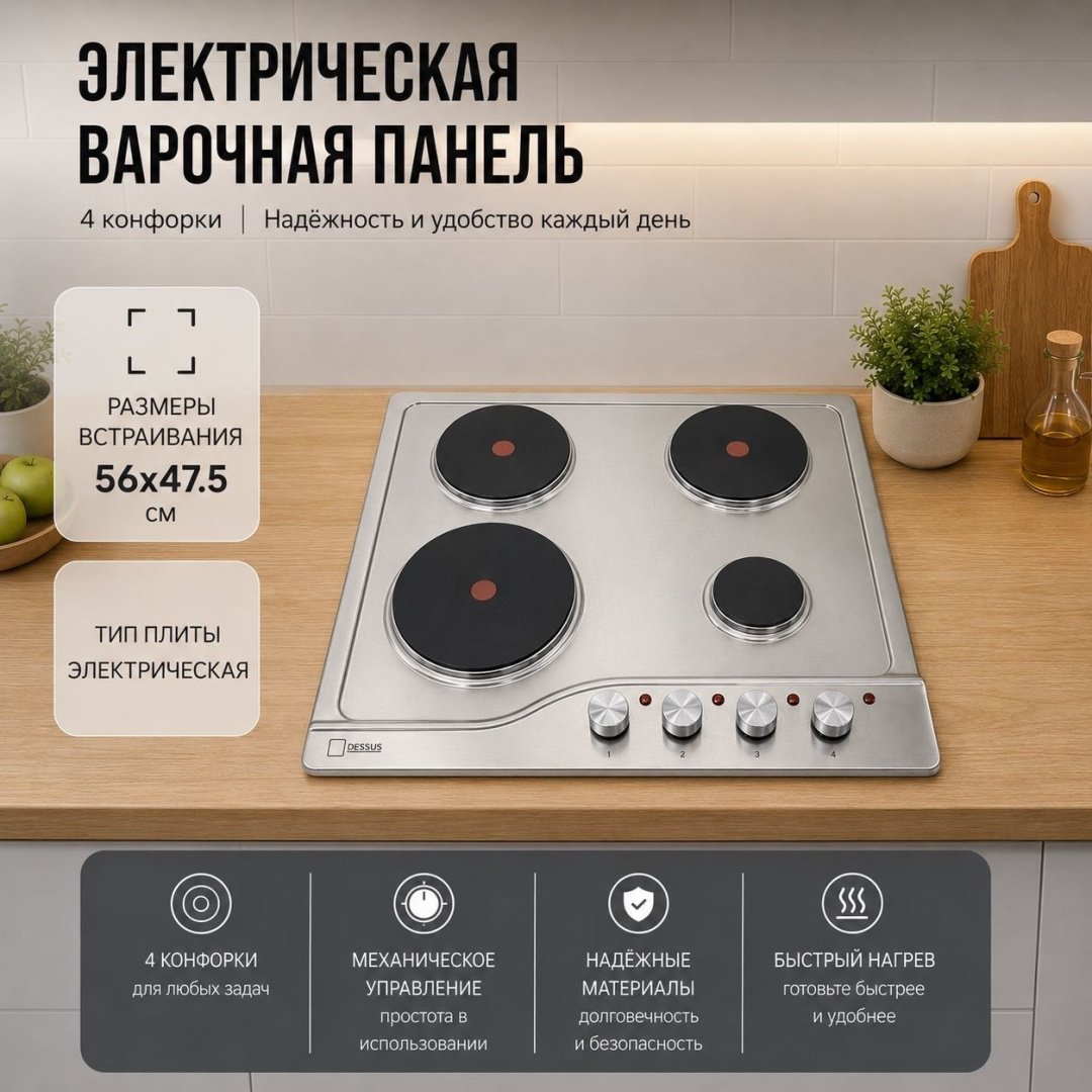 Варочная поверхность Dessus DCM-60001S серебристый купить,NaN