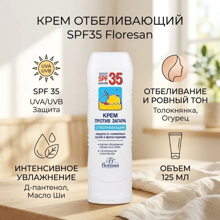 Крем для тела Floresan Отбеливающий SPF35 125мл купить,NaN