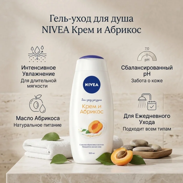 Гель для душа Nivea Крем и Абрикос 500мл купить,NaN