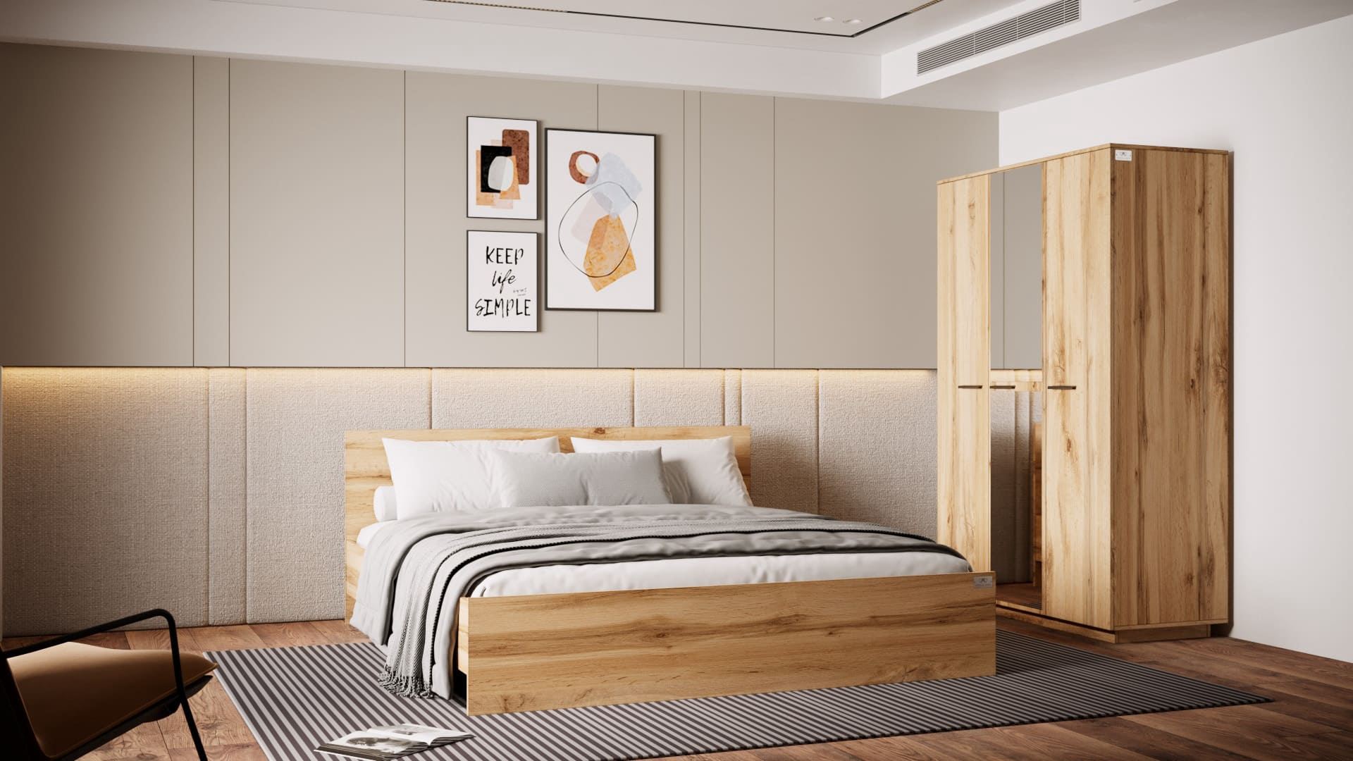 Спальный гарнитур Мебель Азии Фрейя 180х200 KS с матрасом дуб вотан купить,224990