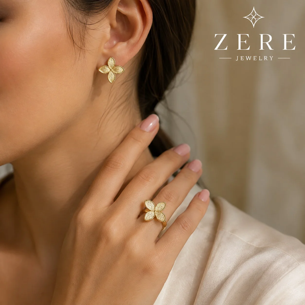 Комплект Zere серьги и кольцо золото 6.51гр 18р купить,532820