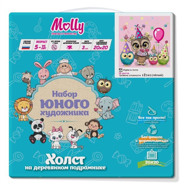 Картина по номерам  Molly  Идем в гости 20х20 18 цветов купить,NaN