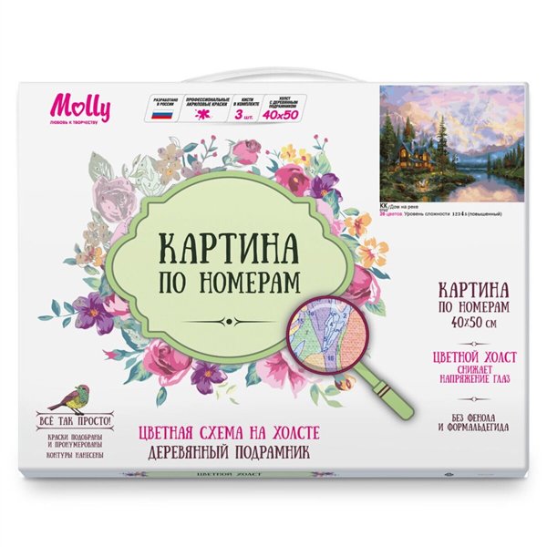 Картина по номерам Molly     Дом на реке 40х50  28 цветов купить,NaN