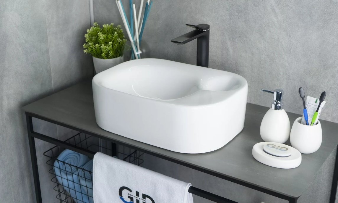 Раковина GID-ceramic N9266 накладная прямоугольная 47, керамика