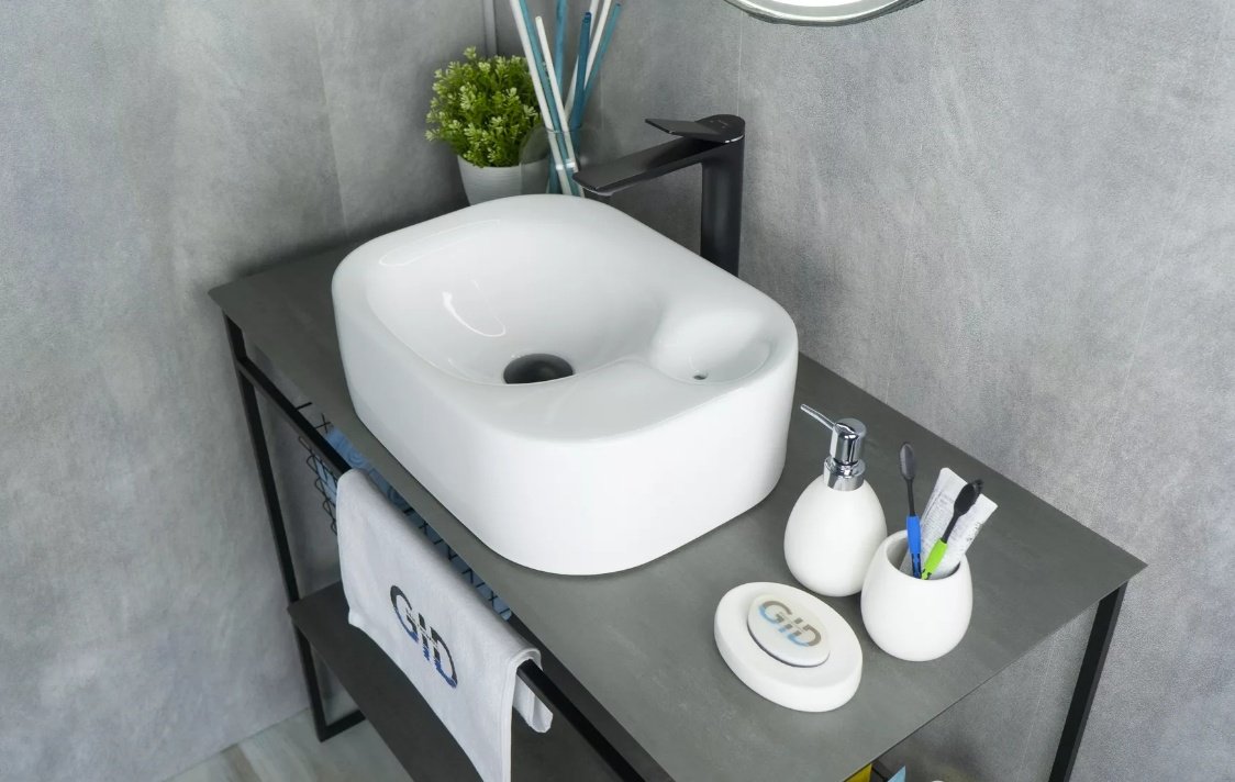Раковина GID-ceramic N9266 накладная прямоугольная 47, керамика