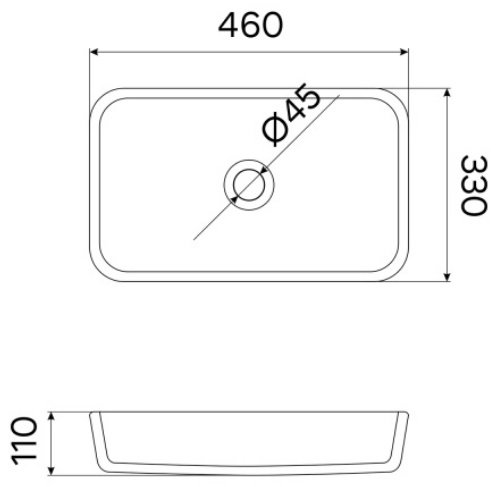 Раковина Comforty CF22403 накладная прямоугольная 46, стекло