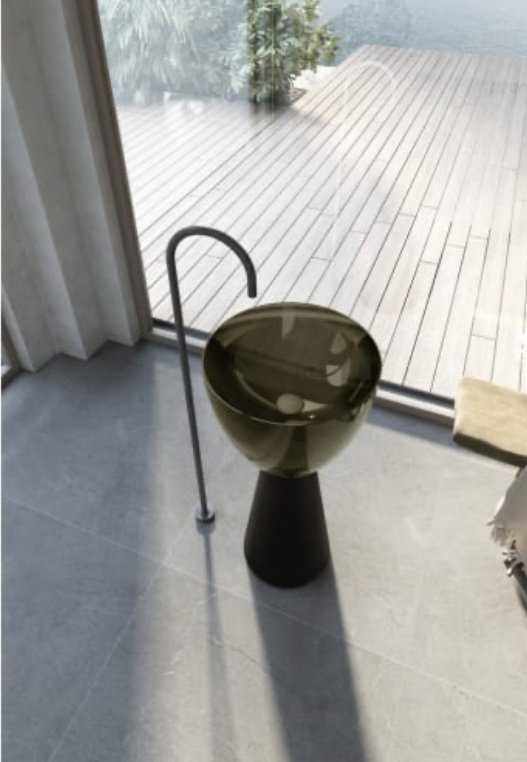 Раковина Abber AT2703Black-Vesuvian с пьедесталом круглая 45, искусственный камень купить,1308200