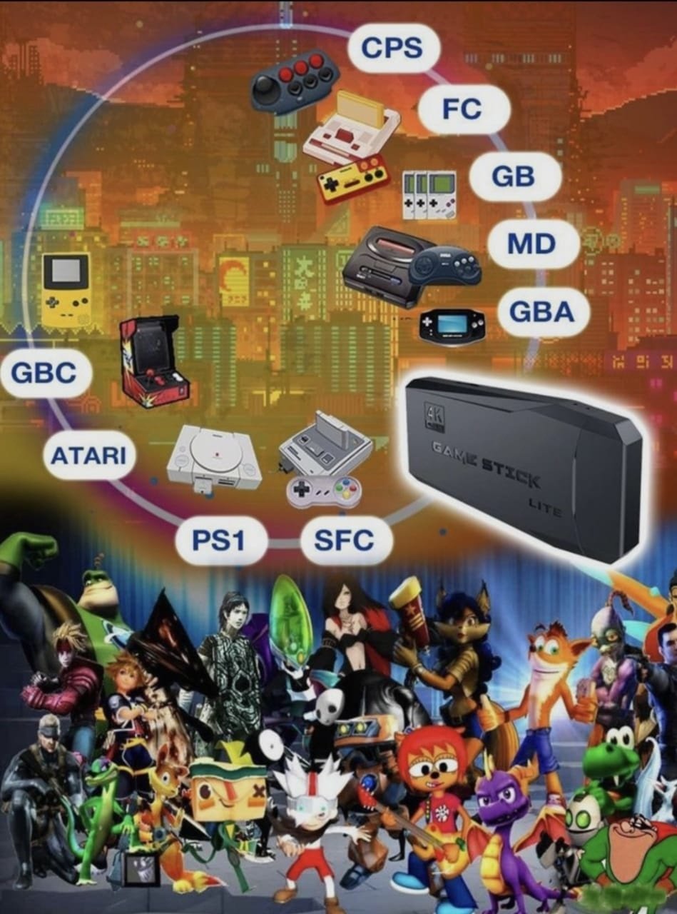 Игровая приставка 4K Game Stick Lite 20000 игр 2.4 гц беспроводные джойстики.