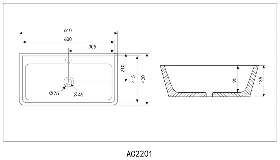 Раковина Abber Rechteck AC2201 накладная прямоугольная 61 см, фаянс