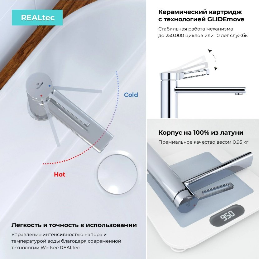 Раковина Wellsee 201004611, Graceful Pro накладная прямоугольная 42, фаянс