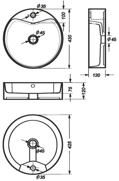 Раковина Sanita Best Shelf накладная круглая 43, фарфор купить,31100
