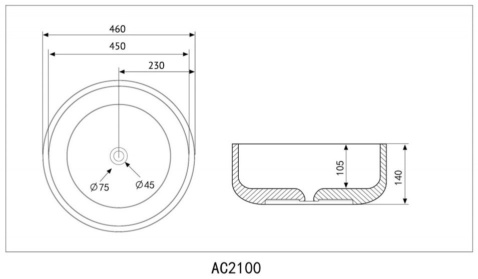 Раковина Abber Bequem AC2100 накладная круглая 46 см, фаянс