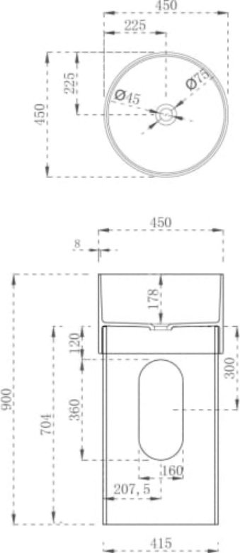 Раковина Abber AT2701Emerald-H с пьедесталом круглая 45, стекло