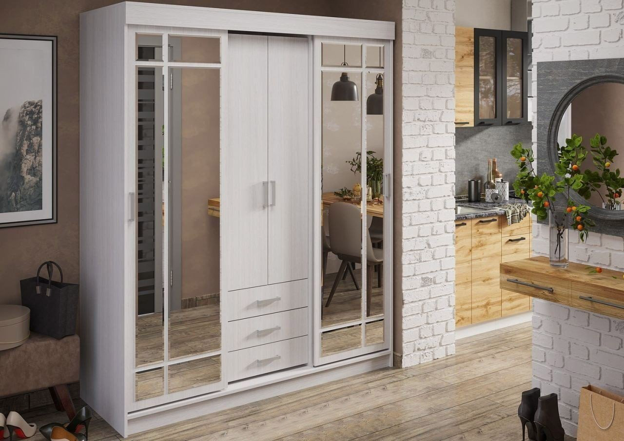 Шкаф-купе DOMA LIDERs1К, 170x210х58 см, белый, светло серый купить,NaN