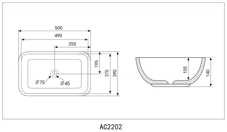 Раковина накладная 50 см Abber Rechteck AC2202MG