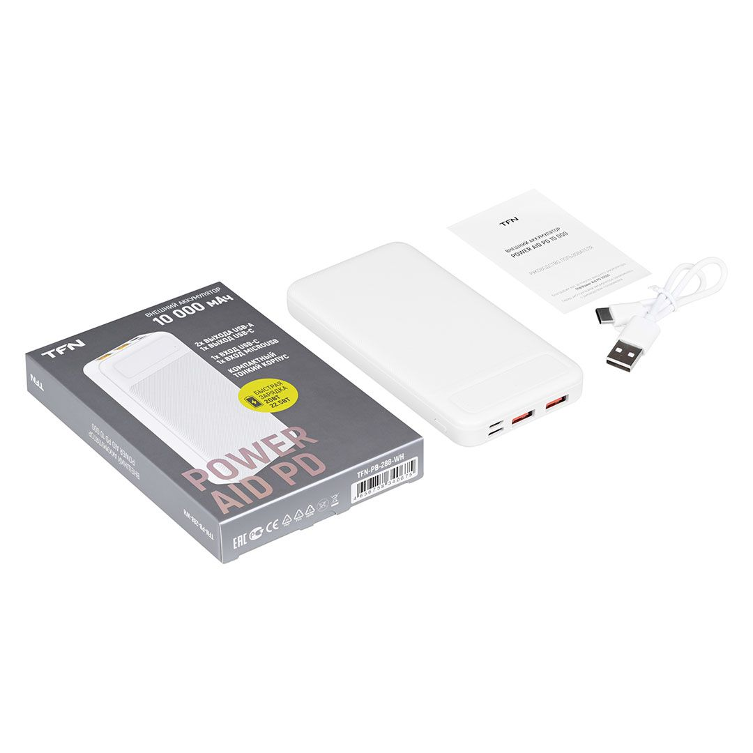 Power Bank TFN PowerAid PD TFN-PB-288-WH 10000mAh белый купить,NaN