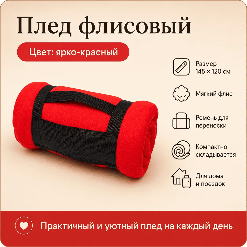 Плед флисовый красный