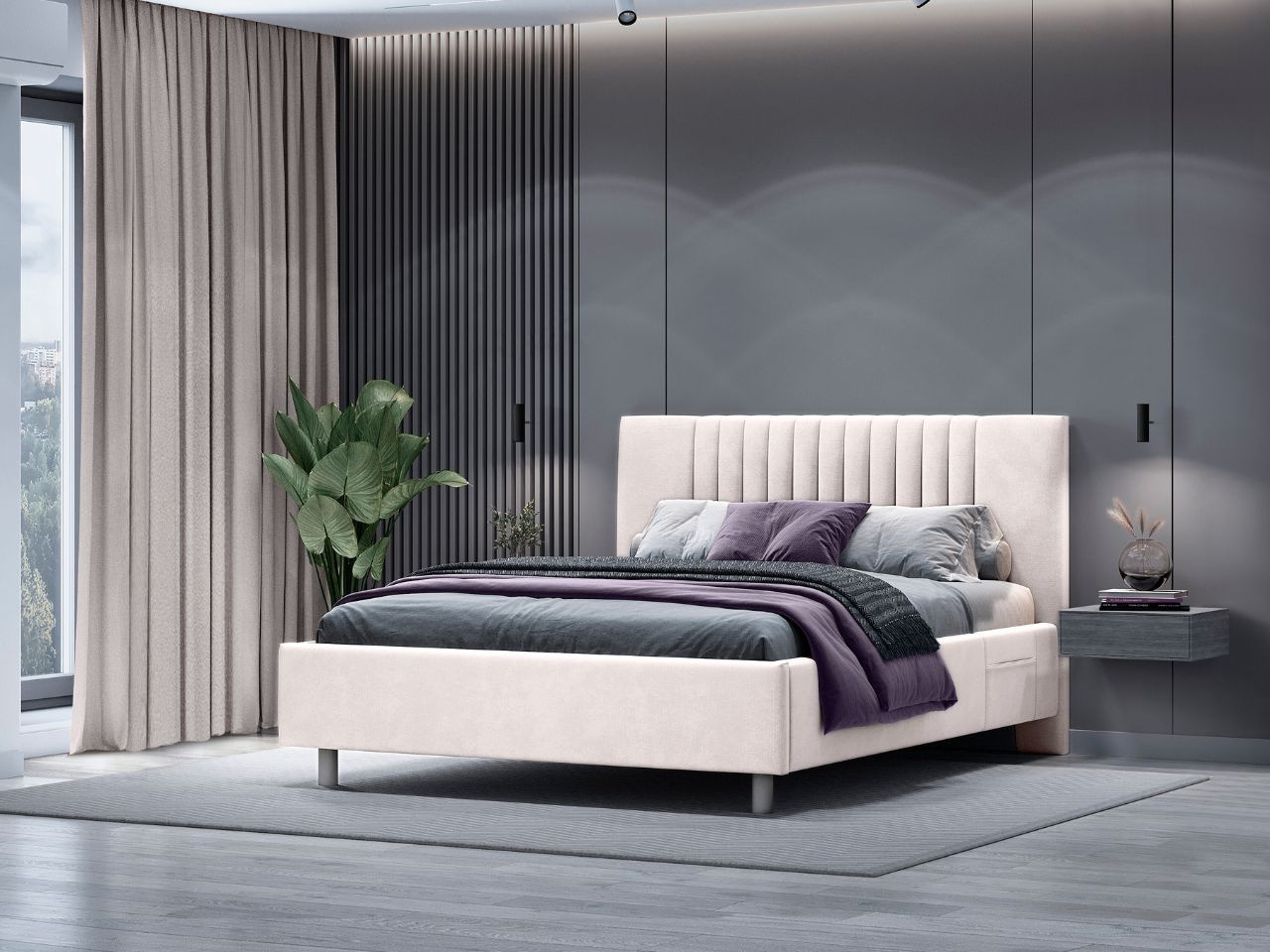 Кровать Мебель Азии Silvia 200х120х112см бежевый велюр