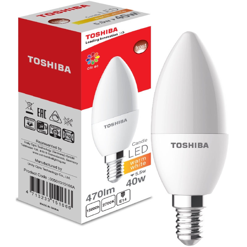LED лампочка Toshiba 0051315166A Candle 5.5Вт 2700К