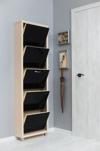 Тумба для обуви Айрон Люкс 5 полок крем/стекло черное купить,NaN