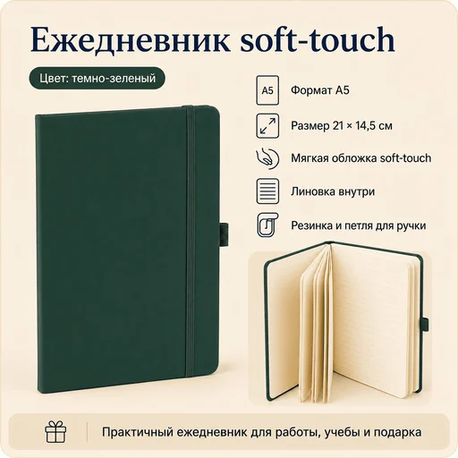 Ежедневник Soft-Touch A5 темно-зеленый