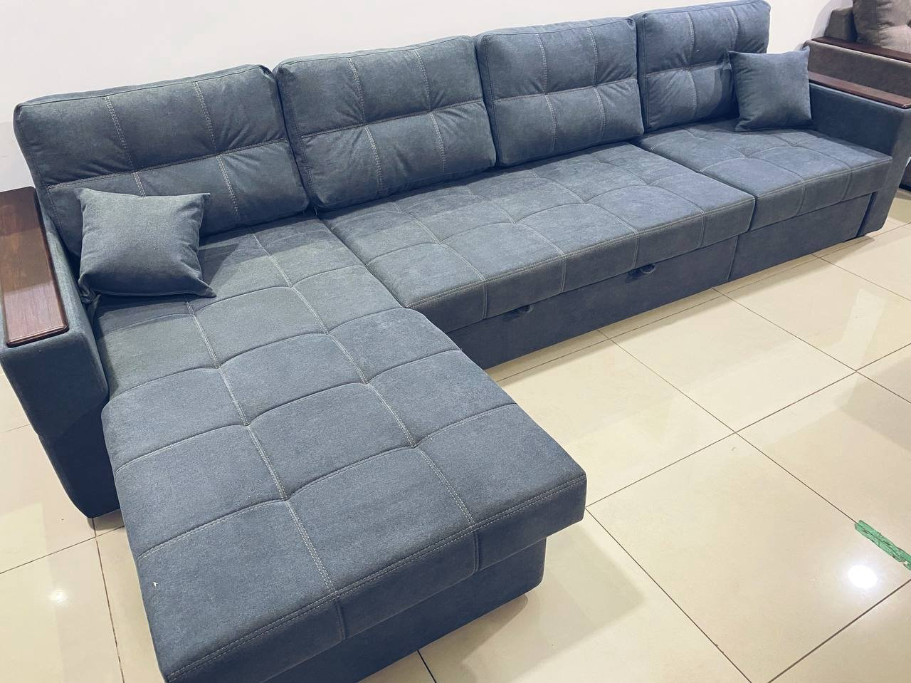 Диван угловой Soft market Седафлекс, 280х160 см, обивка рогожка, серый купить,NaN