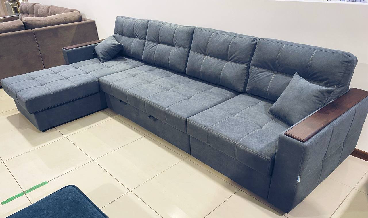 Диван угловой Soft market Седафлекс, 280х160 см, обивка рогожка, серый купить,NaN
